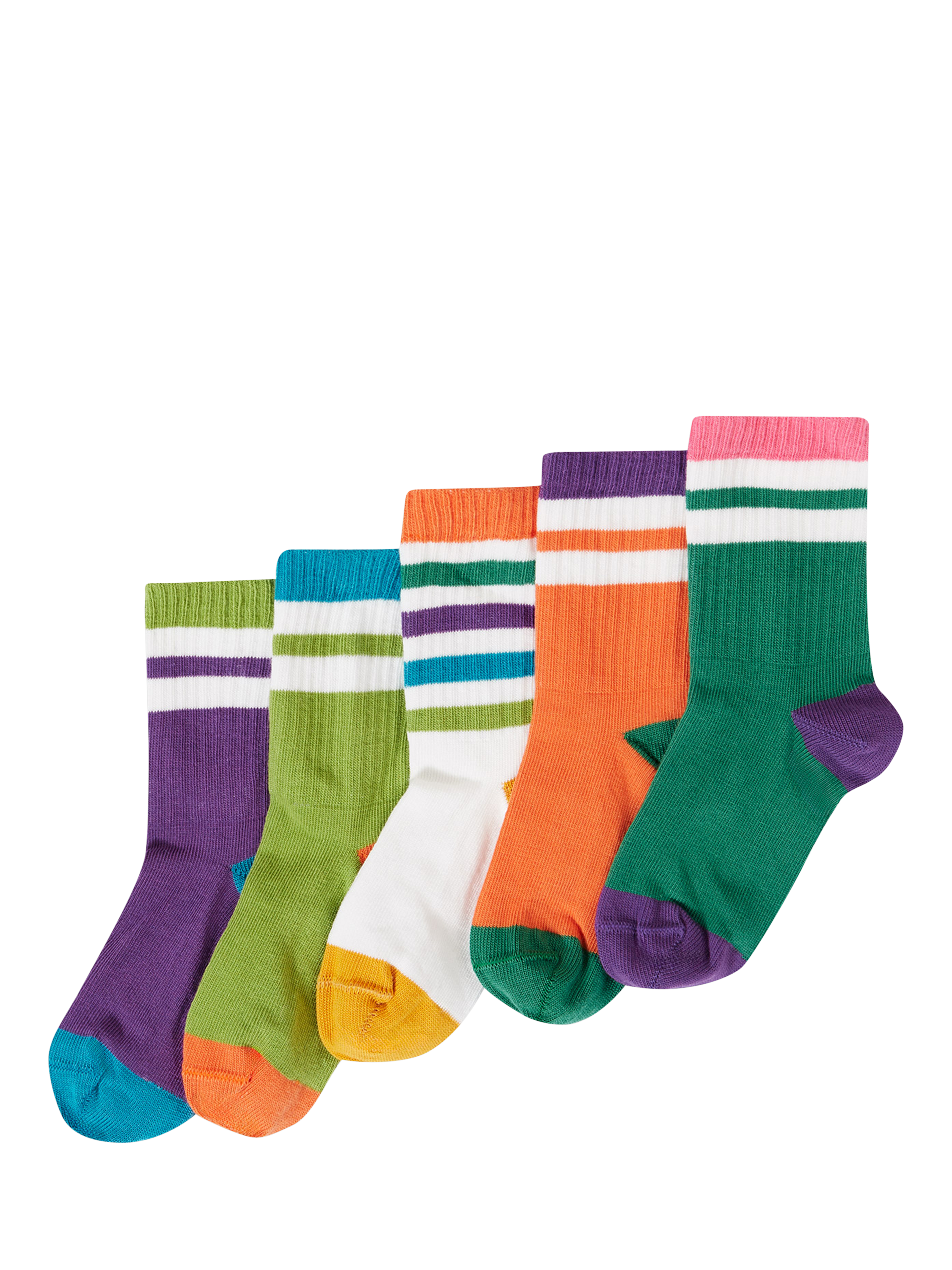 Product image 1 of 8, which shows Frugi Kids' Reed Rib Socks, Pack of 5, Multi, 13-2