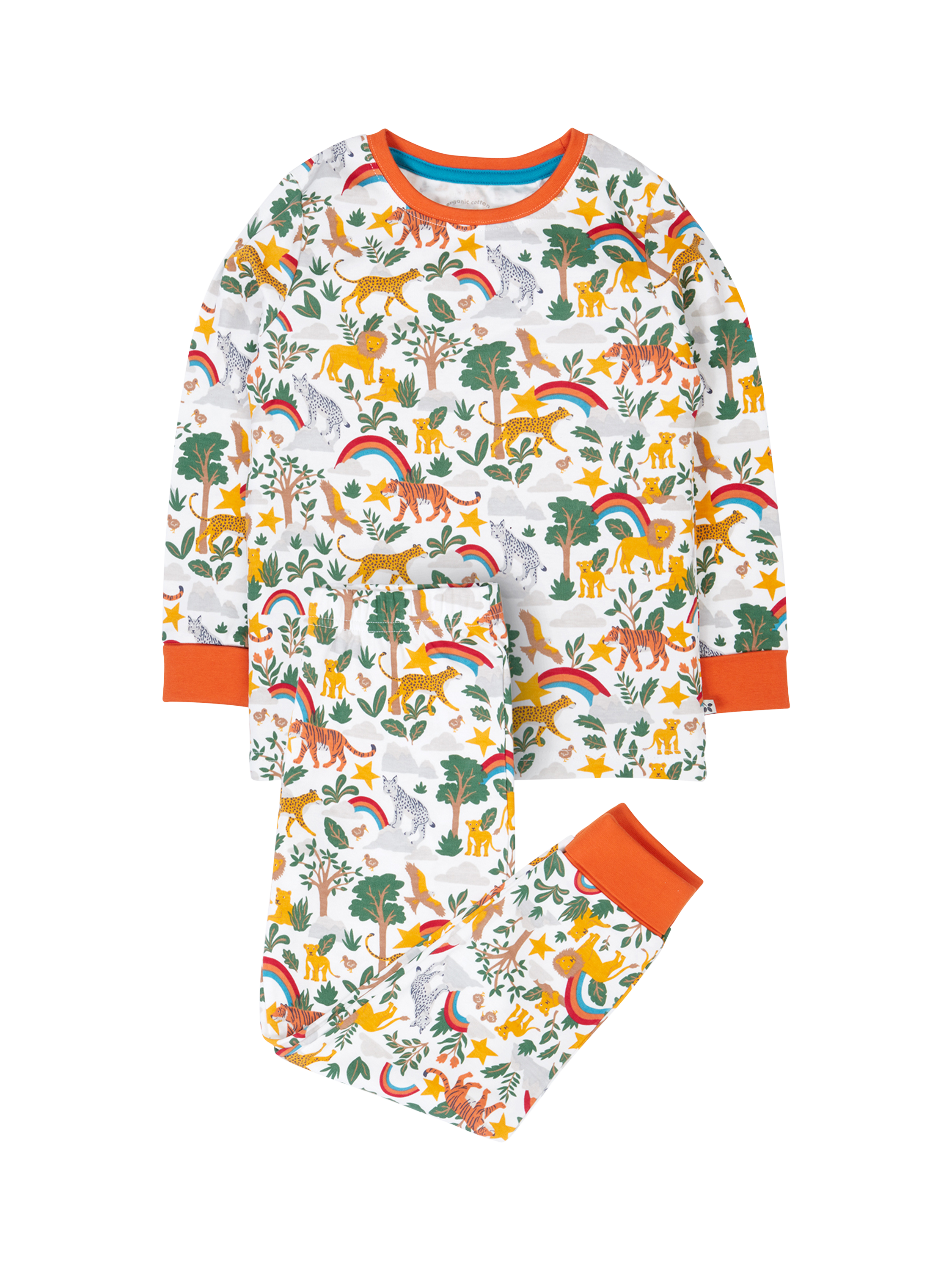 Product image 1 of 3, which shows Frugi Kids' Sundown Cotton Long Sleeved Pyjamas, Into The Wild, 10-11 years