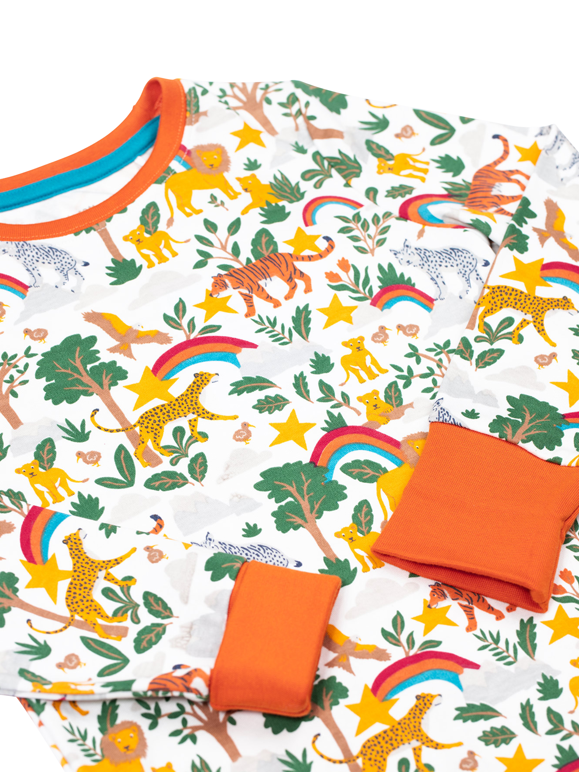 Product image 2 of 3, which shows Frugi Kids' Sundown Cotton Long Sleeved Pyjamas, Into The Wild, 10-11 years