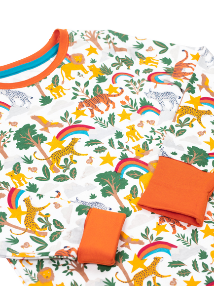 Frugi Kids' Sundown Cotton Long Sleeved Pyjamas, Into The Wild - view 2, Into The Wild
