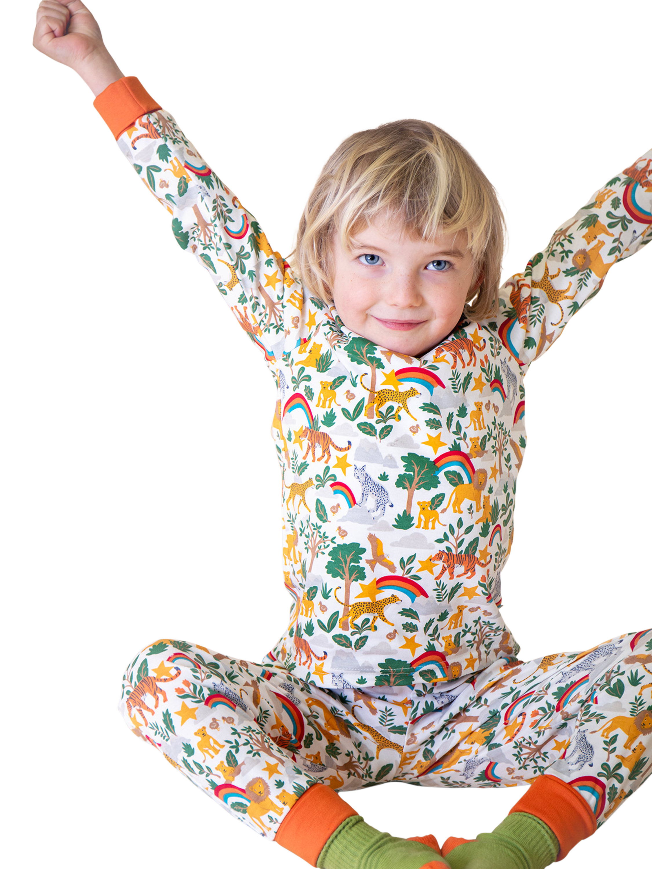 Product image 4 of 4, which shows Frugi Kids' Sundown Cotton Long Sleeved Pyjamas, Into The Wild, 10-11 years