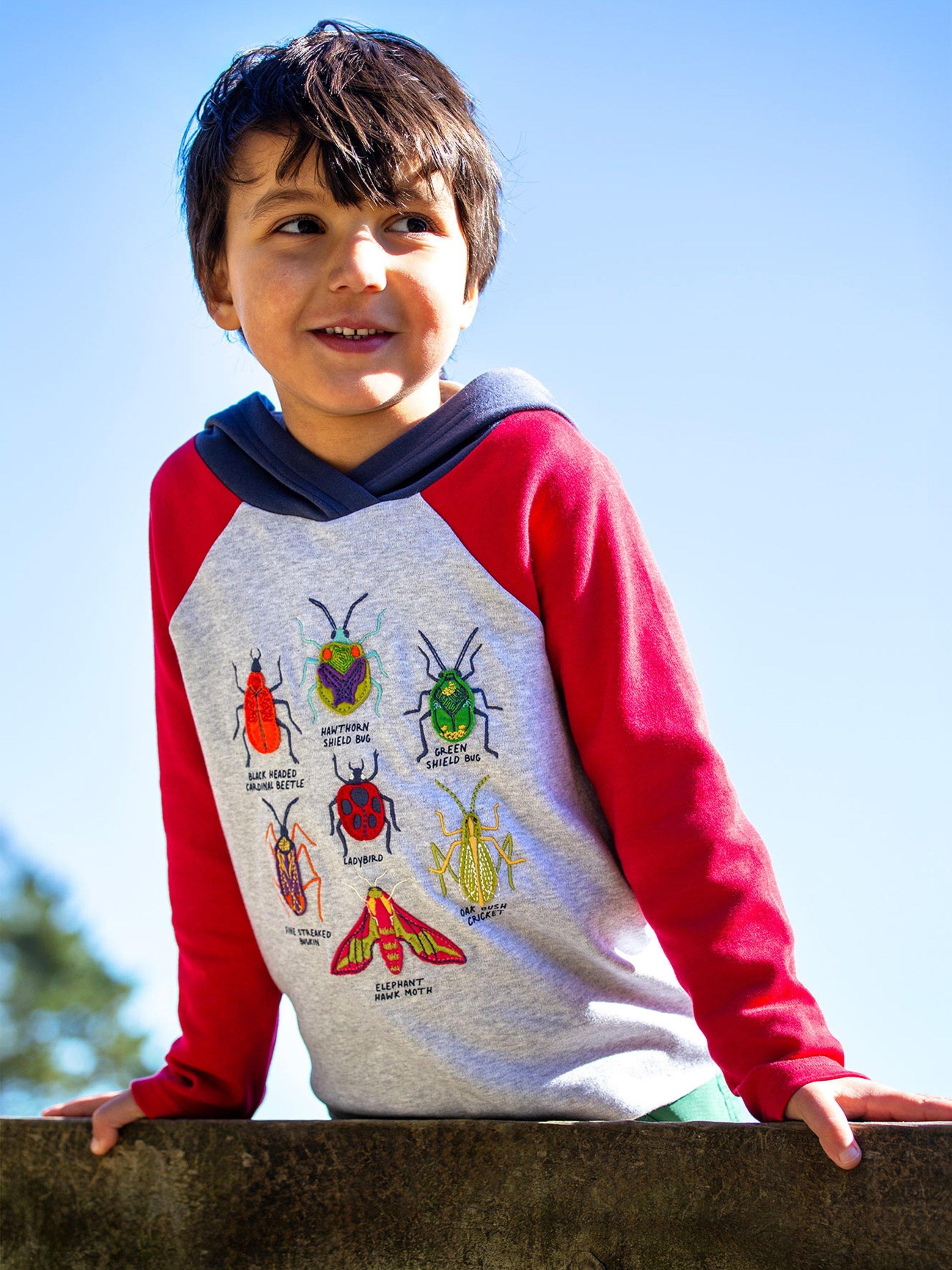 Product image 2 of 4, which shows Frugi Kids' Compass Cotton Hooded Top, Multi, 10-11 years