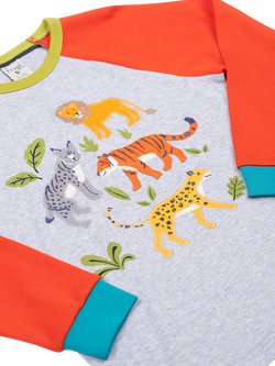 Frugi Kids' Jake Cotton Long Sleeved Top, Grey Marl/Big Cats - view 2, Grey Marl/Big Cats