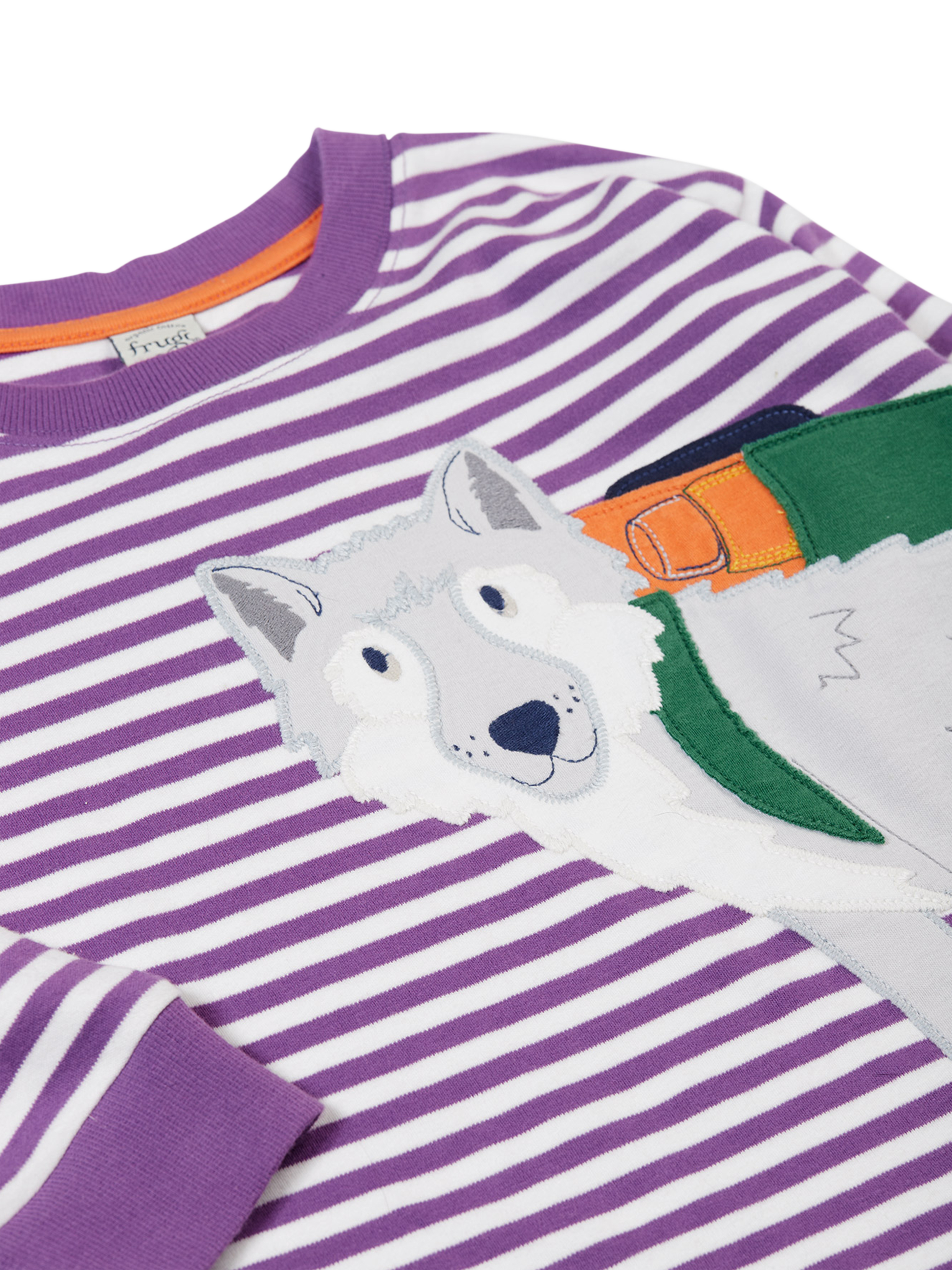 Frugi Kids' Otis Cotton Long Sleeved Top, Violet Stripe/Wolf