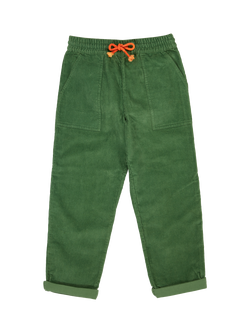 Frugi Kids' Fox Corduroy Drawstring Trousers, Holly Green, Holly Green