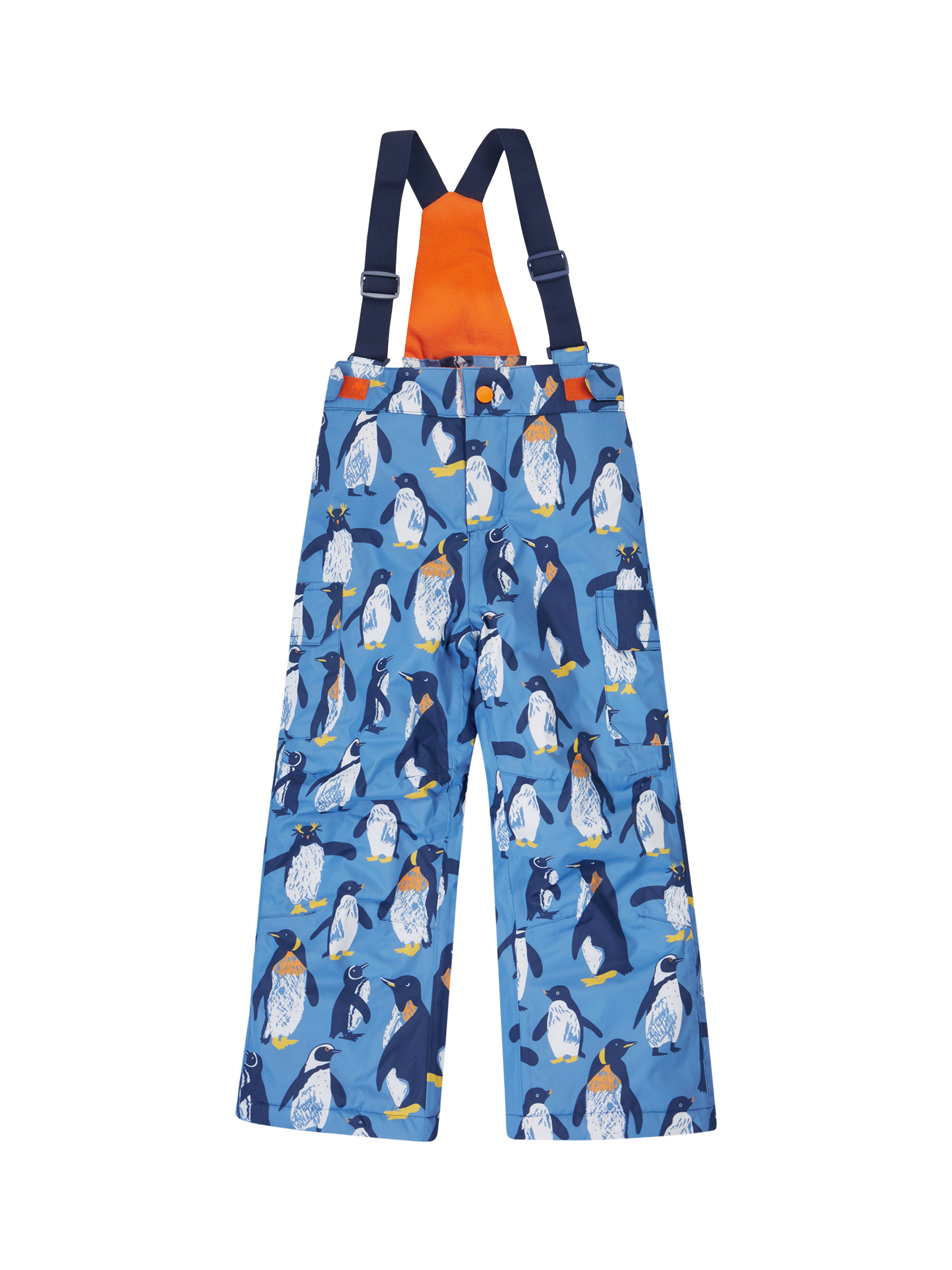 Product image 1 of 5, which shows Frugi Kids' Snow and Ski Salopettes, Penguin Waddle, 1-2 years