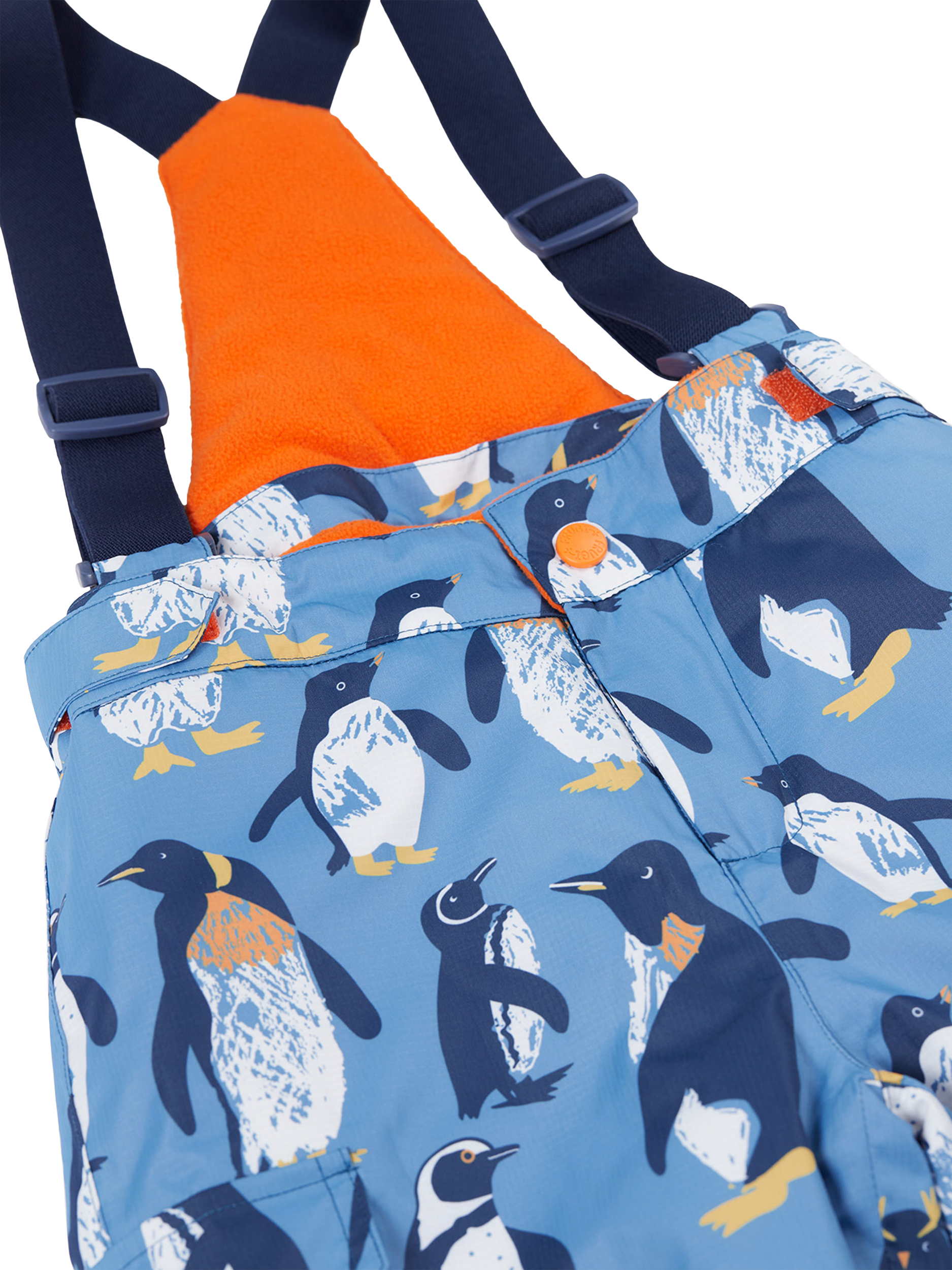 Product image 4 of 5, which shows Frugi Kids' Snow and Ski Salopettes, Penguin Waddle, 1-2 years