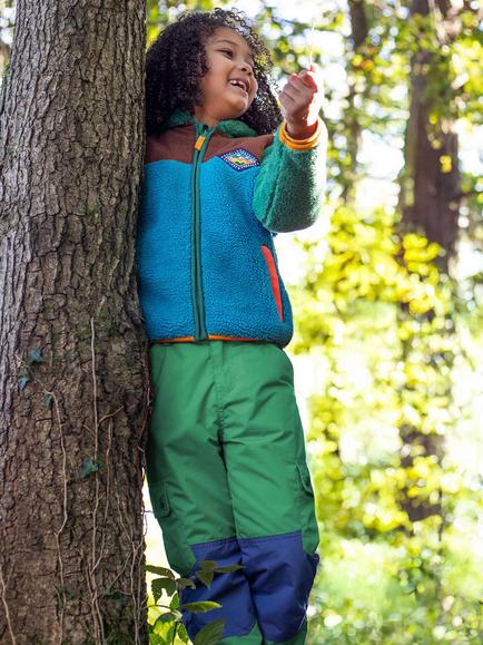 Frugi Kids' Wilderness Trousers, Holly Green/Navy - view 2, Holly Green/Navy