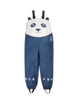 Frugi Kids' Puddle Buster Waterproof Trousers, Navy Blue/Panda, Navy Blue/Panda