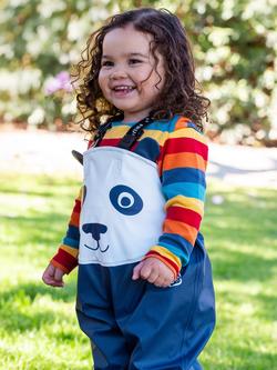 Frugi Kids' Puddle Buster Waterproof Trousers, Navy Blue/Panda - view 2, Navy Blue/Panda