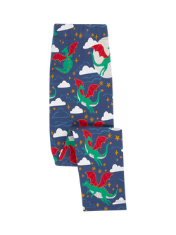 Frugi Kids' Cotton Blend Cosy Leggings, Navy Dragon Skies, Navy Dragon Skies
