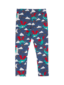 Frugi Kids' Cotton Blend Cosy Leggings, Navy Dragon Skies - view 2, Navy Dragon Skies