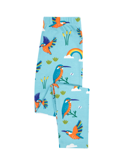 Frugi Kids' Libby Organic Cotton Printed Leggings, Kingfisher Skies
