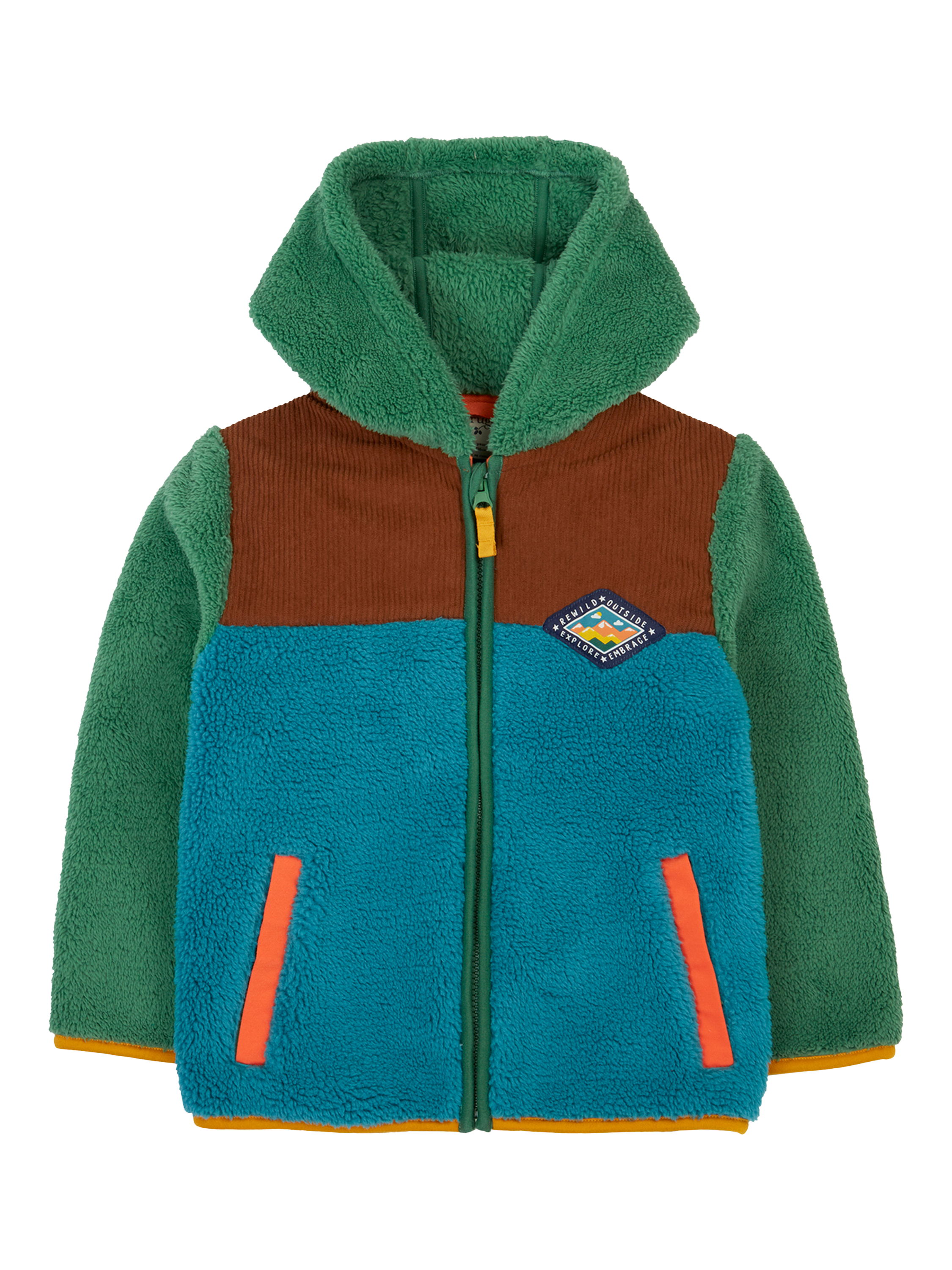 Frugi Kids' Bracken Fleece Jacket, Green/Hotchpotch