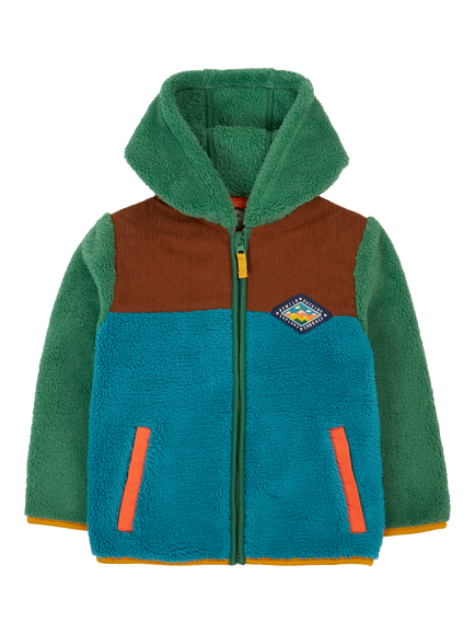 Frugi Kids' Bracken Fleece Jacket, Green/Hotchpotch, Green/Hotchpotch