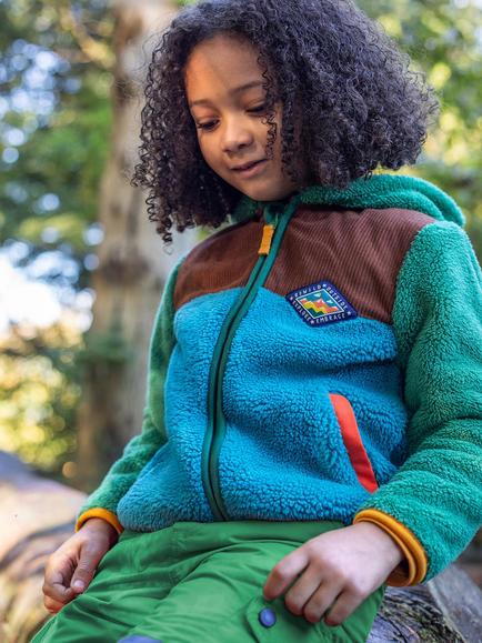 Frugi Kids' Bracken Fleece Jacket, Green/Hotchpotch - view 2, Green/Hotchpotch