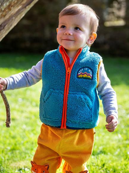 Frugi Kids' Bude Borg Gilet, Boat Blue/Mushroom - view 2, Boat Blue/Mushroom
