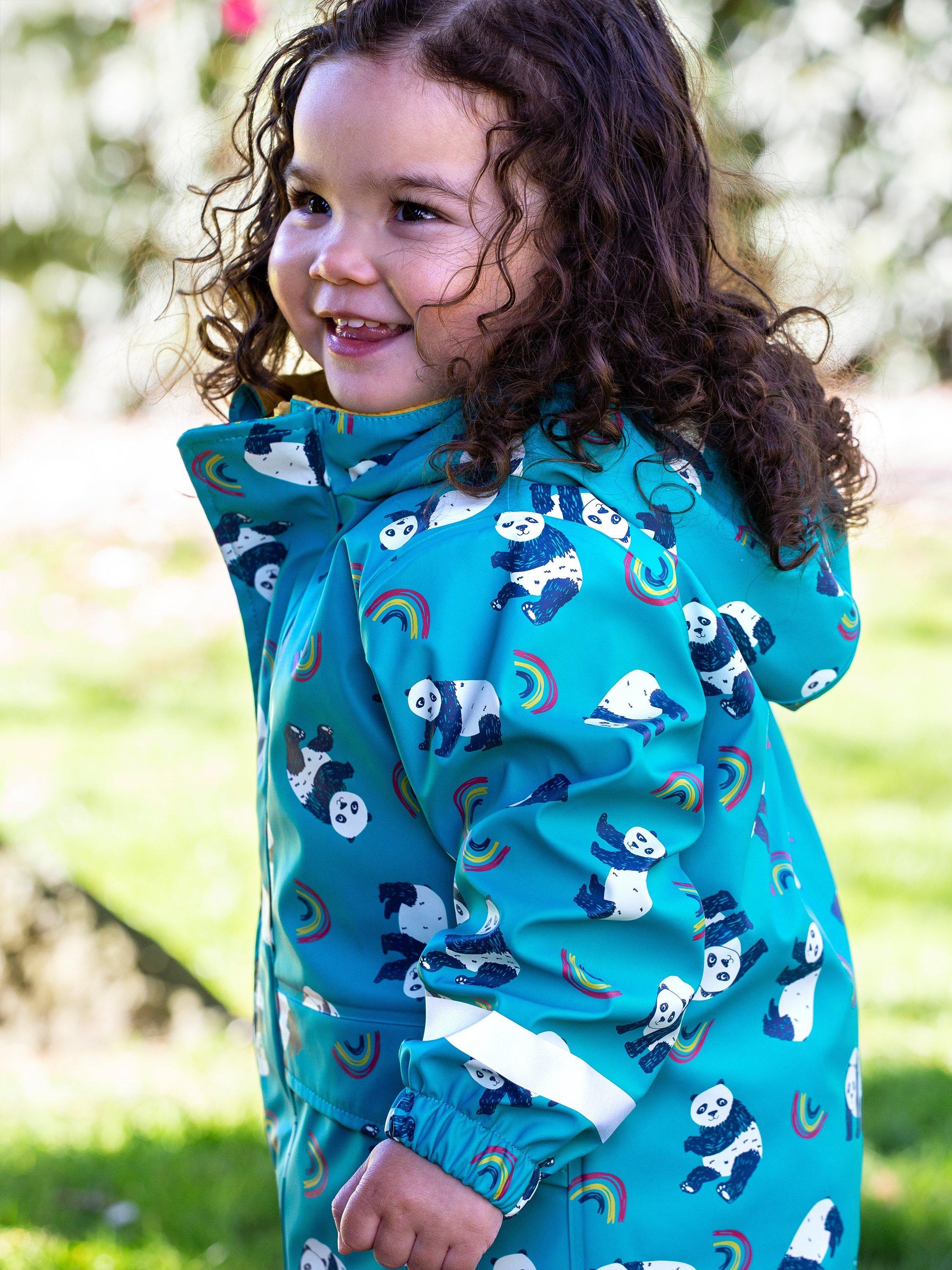 Product image 2 of 7, which shows Frugi Kids' Print Puddle Buster Waterproof Coat, Panda Play, 1-2 years