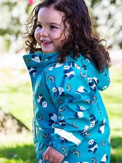 Frugi Kids' Print Puddle Buster Waterproof Coat, Panda Play - view 2, Panda Play