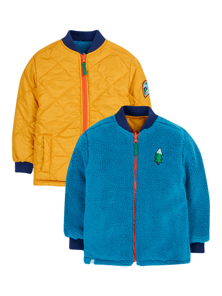 Frugi Kids' Robin Quilted Reversible Jacket, Gold/Boat Blue, Gold/Boat Blue