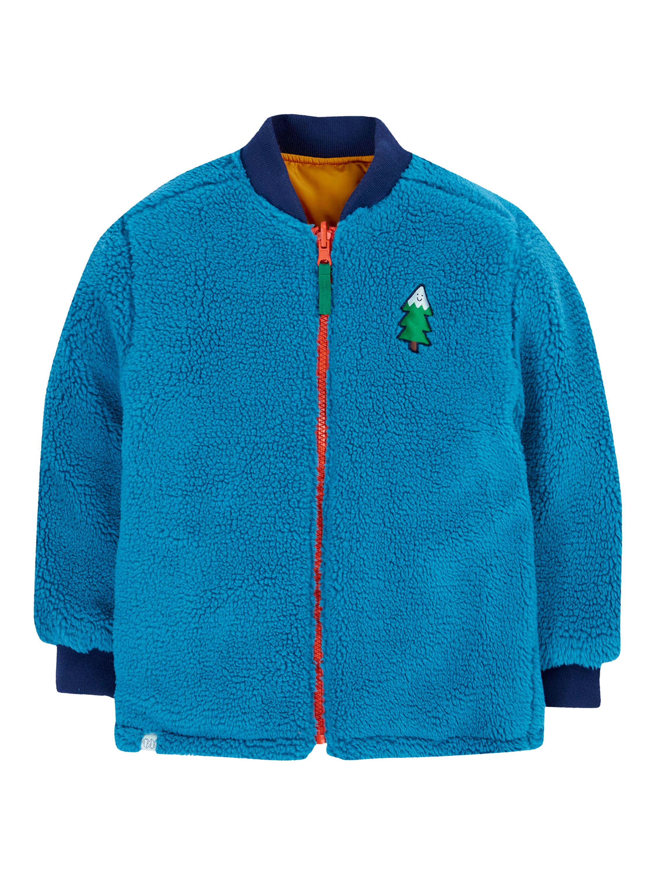Product image 3 of 8, which shows Frugi Kids' Robin Quilted Reversible Jacket, Gold/Boat Blue, 2-3 years