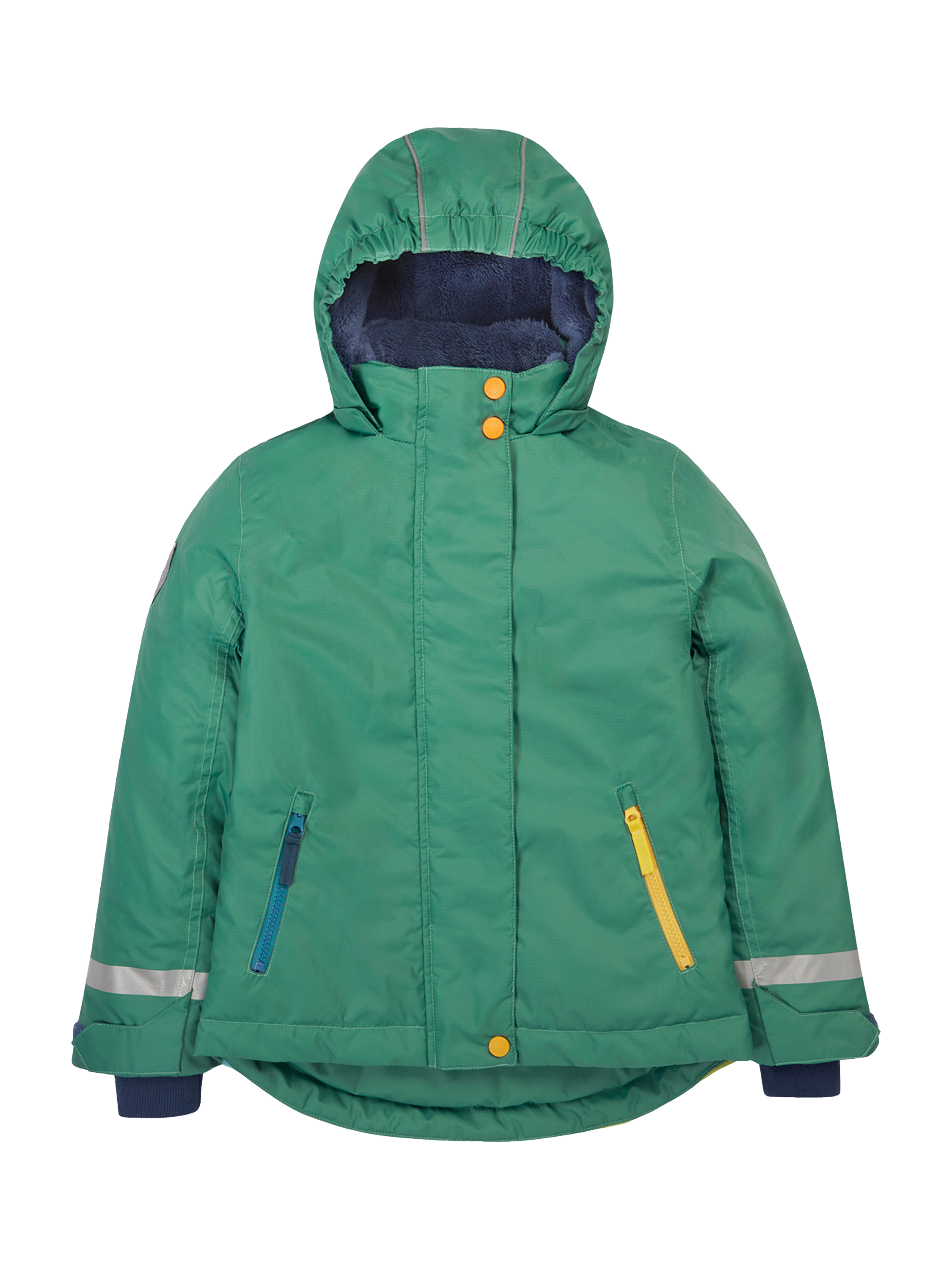 Product image 1 of 7, which shows Frugi Kids' Padded Snow and Ski Coat, Green/Mountains, 1-2 years