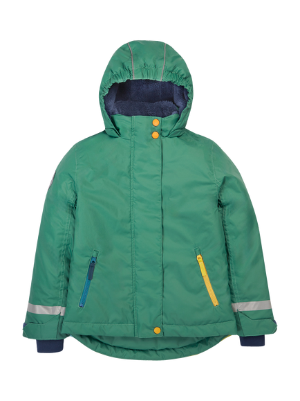 Frugi Kids' Padded Snow and Ski Coat, Green/Mountains, Green/Mountains