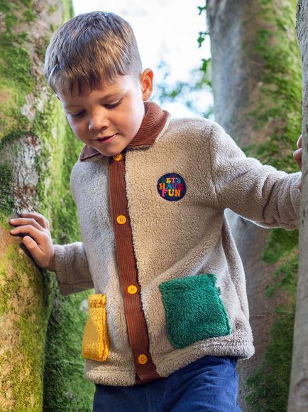 Frugi Kids' Snuggly Cord Jacket, Twig/Hotchpotch - view 2, Twig/Hotchpotch