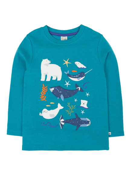 Frugi Adventure Applique Top, Blue Marl/Arctic, Blue Marl/Arctic