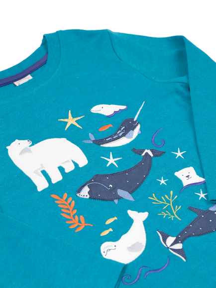 Frugi Adventure Applique Top, Blue Marl/Arctic - view 2, Blue Marl/Arctic