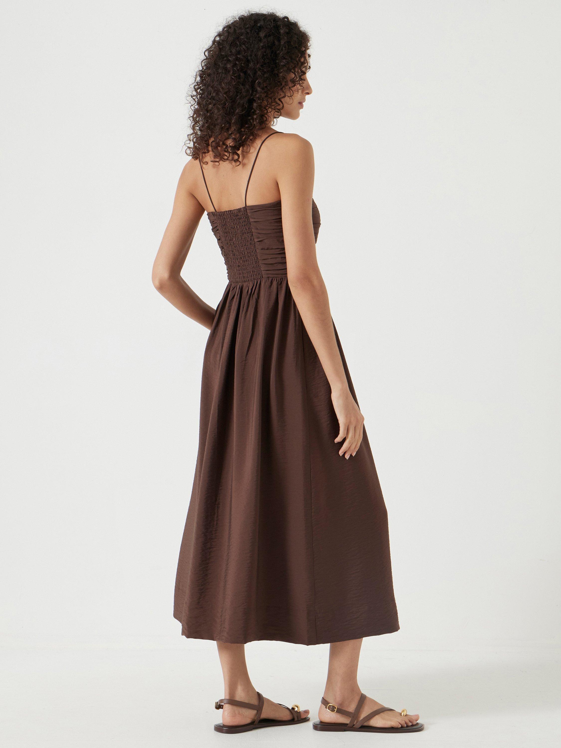 Product image 3 of 5, which shows HUSH Air Flow Strappy Midi Dress, Chocolate Fondant, 12