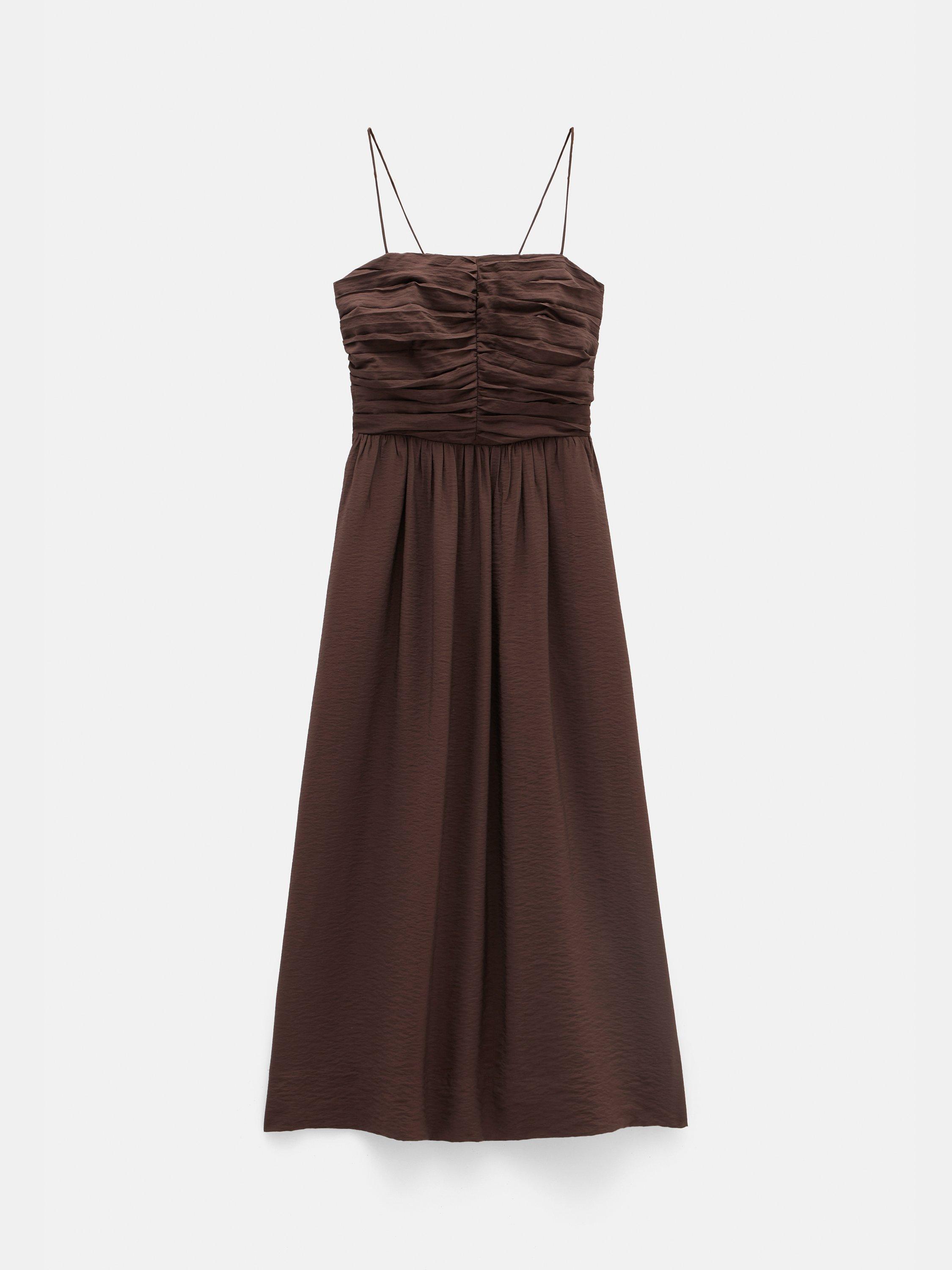 Product image 4 of 5, which shows HUSH Air Flow Strappy Midi Dress, Chocolate Fondant, 12
