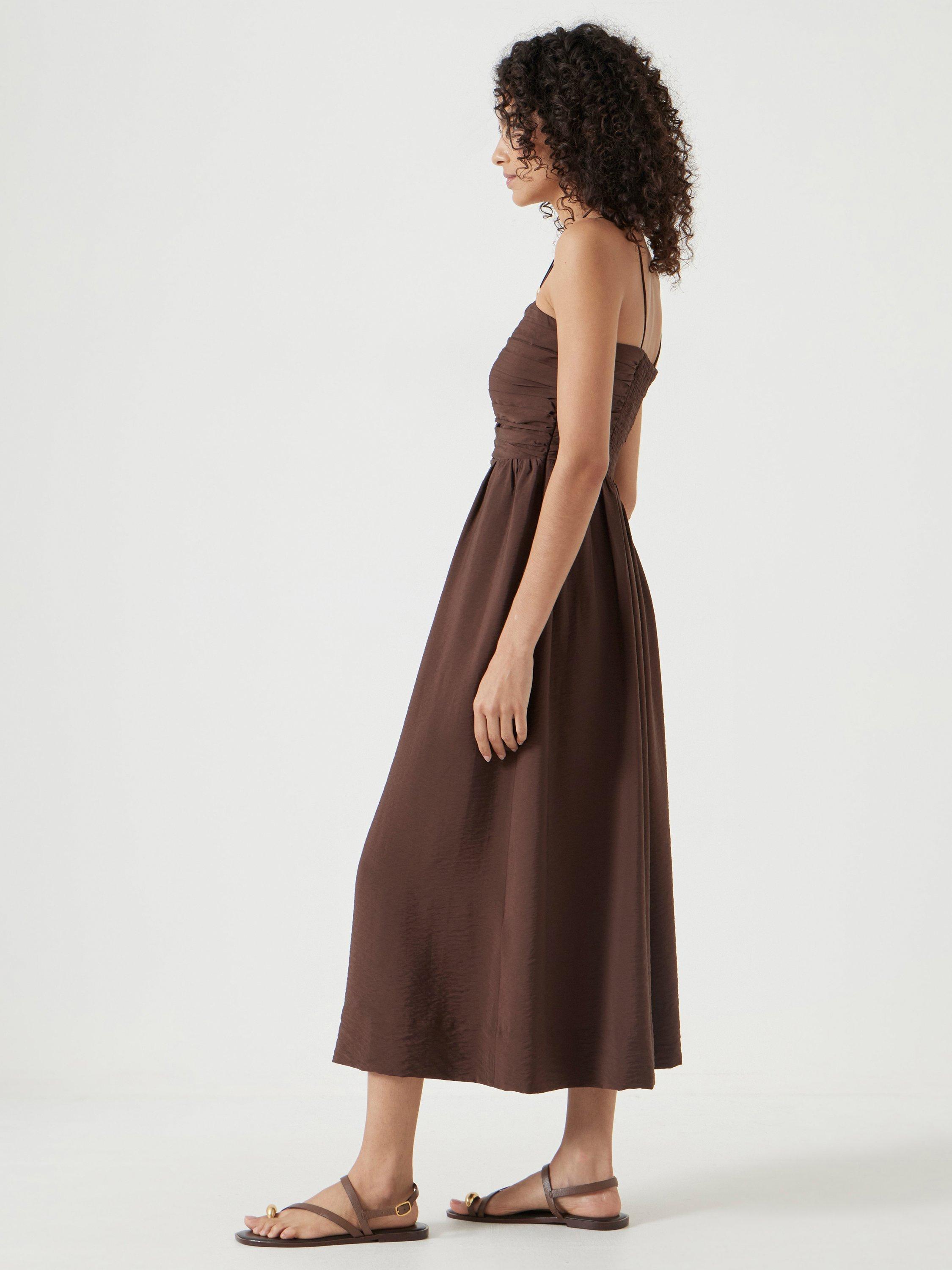 Product image 5 of 5, which shows HUSH Air Flow Strappy Midi Dress, Chocolate Fondant, 12