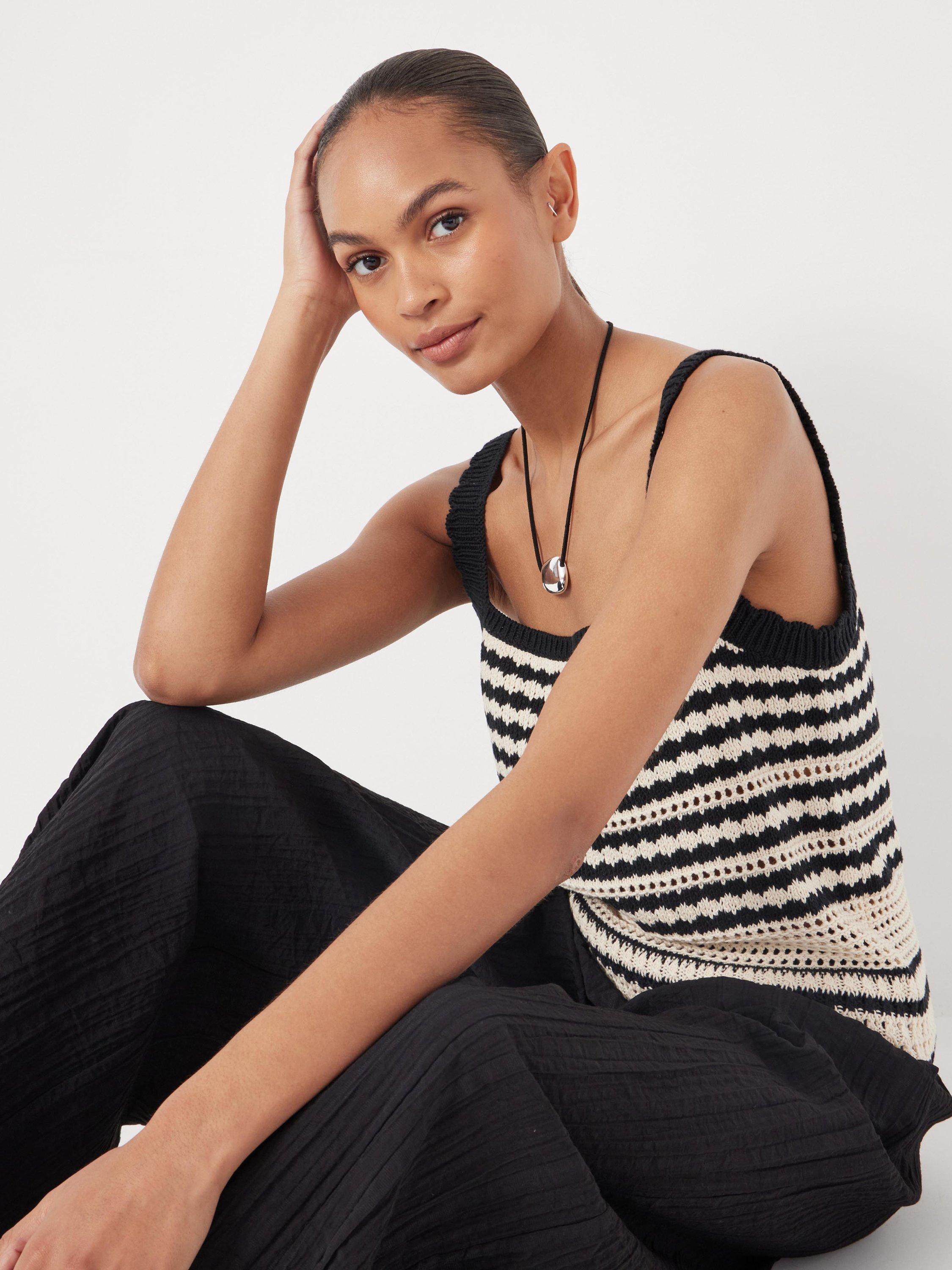 Product image 2 of 7, which shows HUSH Stripe Stitch Knit Top, Soft White/Black, L