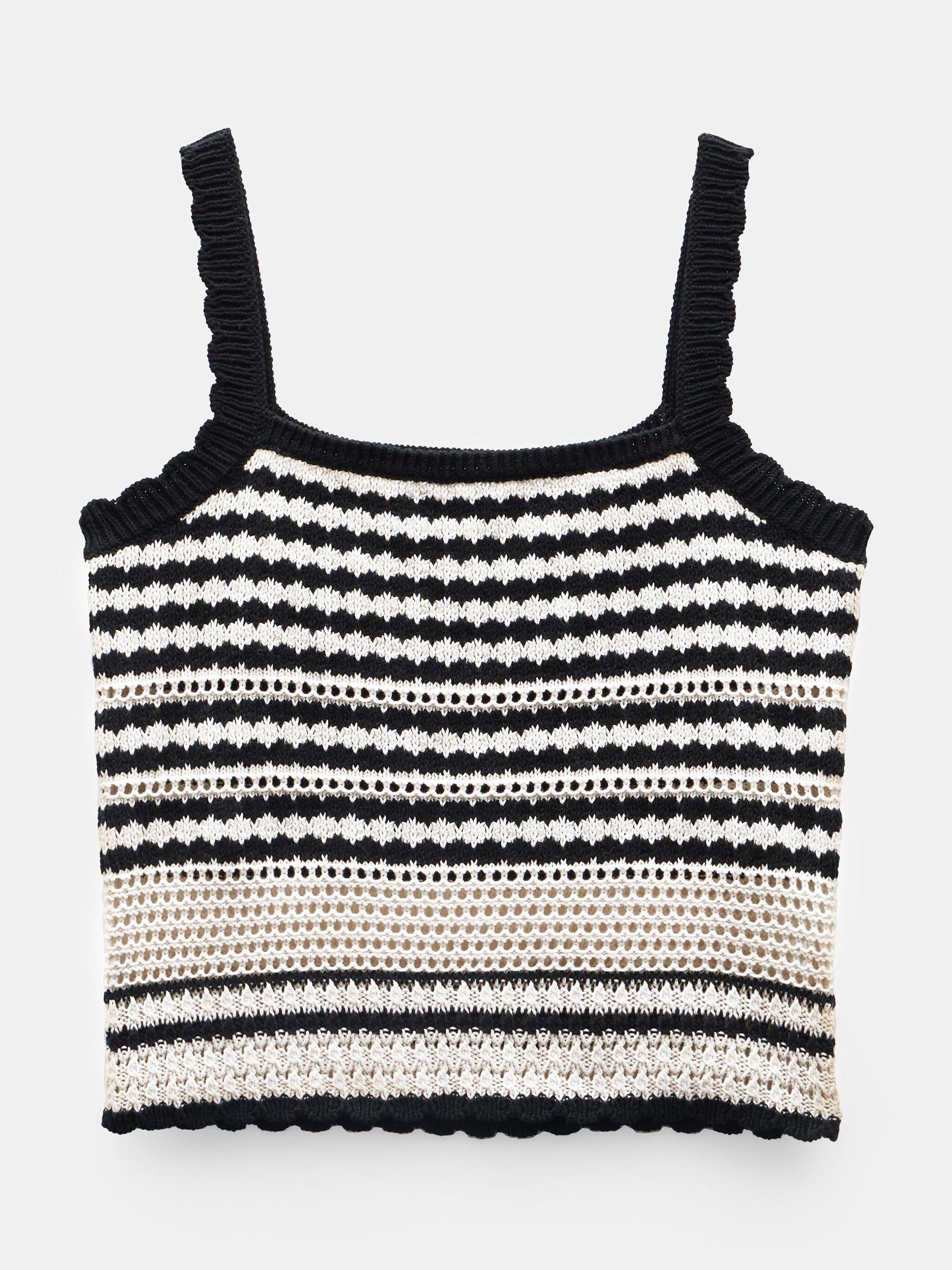 Product image 4 of 7, which shows HUSH Stripe Stitch Knit Top, Soft White/Black, L