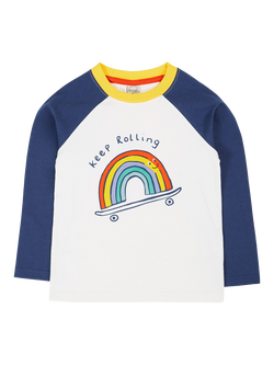 Frugi Kids' Cotton Eden Raglan Sleeve Top, Navy/Keep Rolling, Navy/Keep Rolling