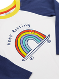 Frugi Kids' Cotton Eden Raglan Sleeve Top, Navy/Keep Rolling