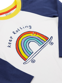 Frugi Kids' Cotton Eden Raglan Sleeve Top, Navy/Keep Rolling - view 2, Navy/Keep Rolling