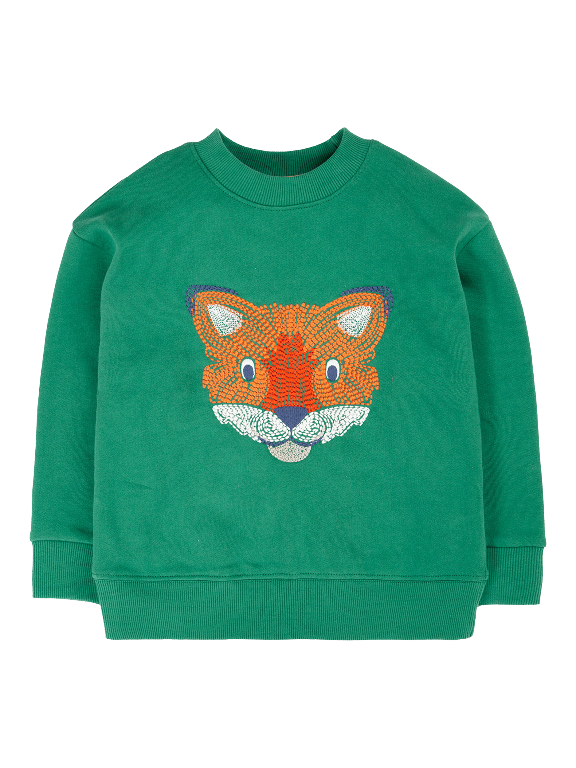 Frugi Kids' Superb Stitch Cotton Sweatshirt, Holly Green/Fox - Main Image