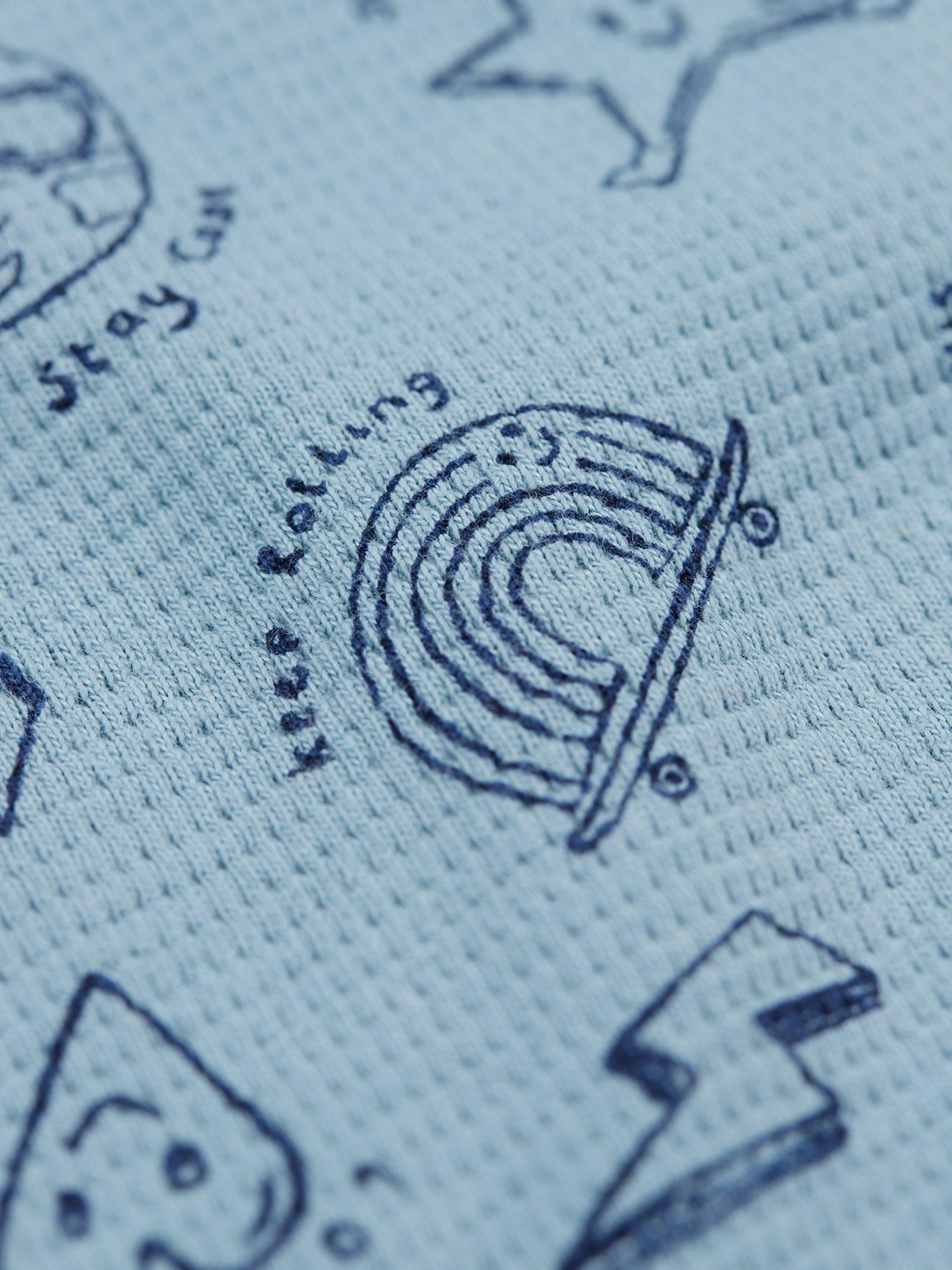 Product image 3 of 3, which shows Frugi Kids' Waffle Cotton Printed Sweatshirt, Blue, 3-6 months