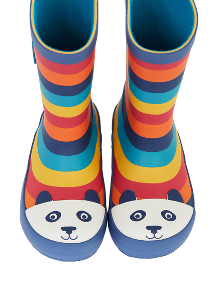 Frugi Kids' Puddle Buster Wellington Boots, Rainbow/Panda - view 2, Rainbow/Panda