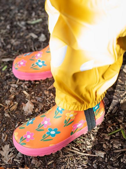 Frugi Kids' Puddle Buster Wellington Boots, Fun Flowers - view 2, Fun Flowers