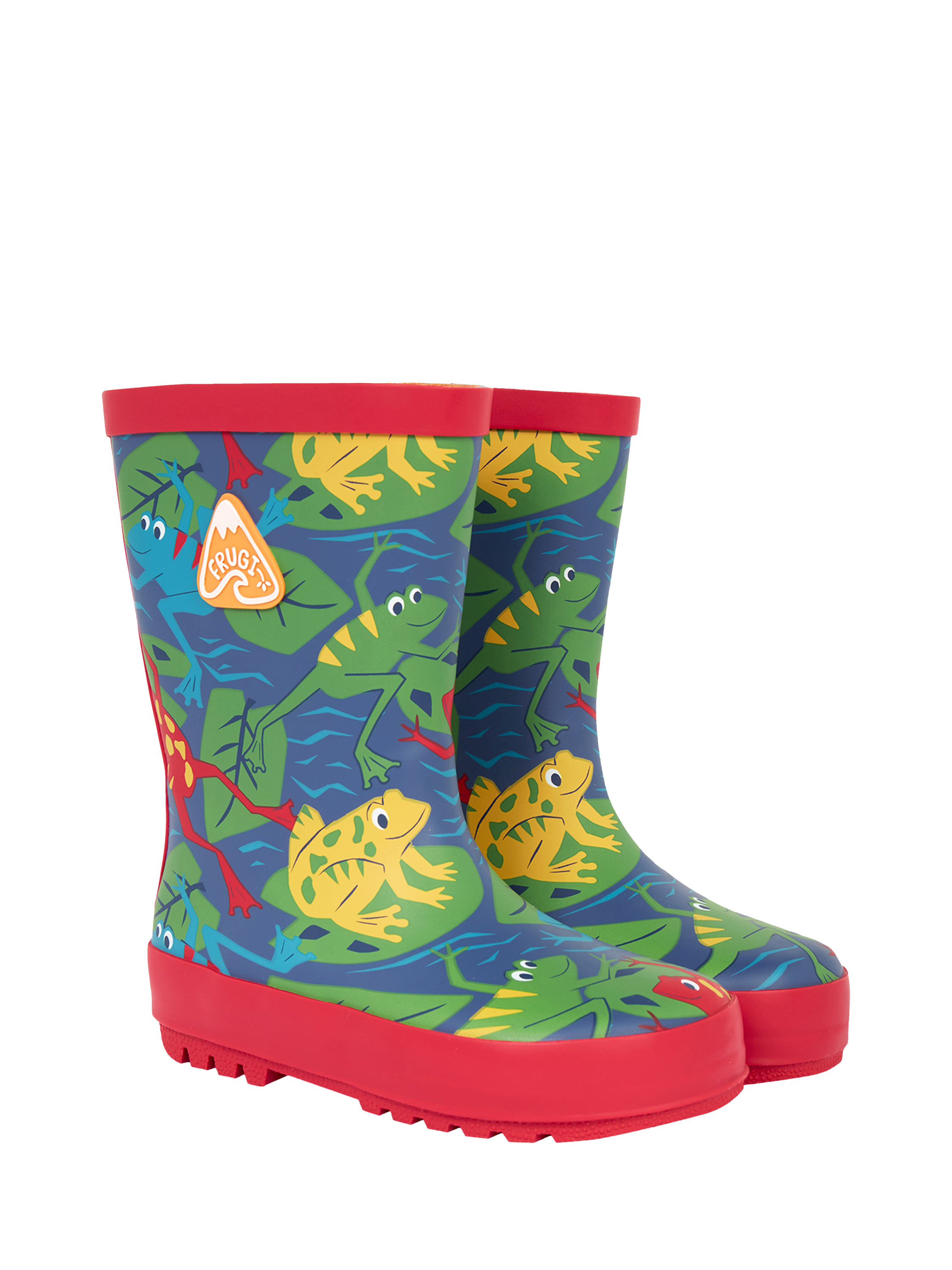 Product image 1 of 5, which shows Frugi Kids' Puddle Buster Wellington Boots, Be Hoppy!, EU33