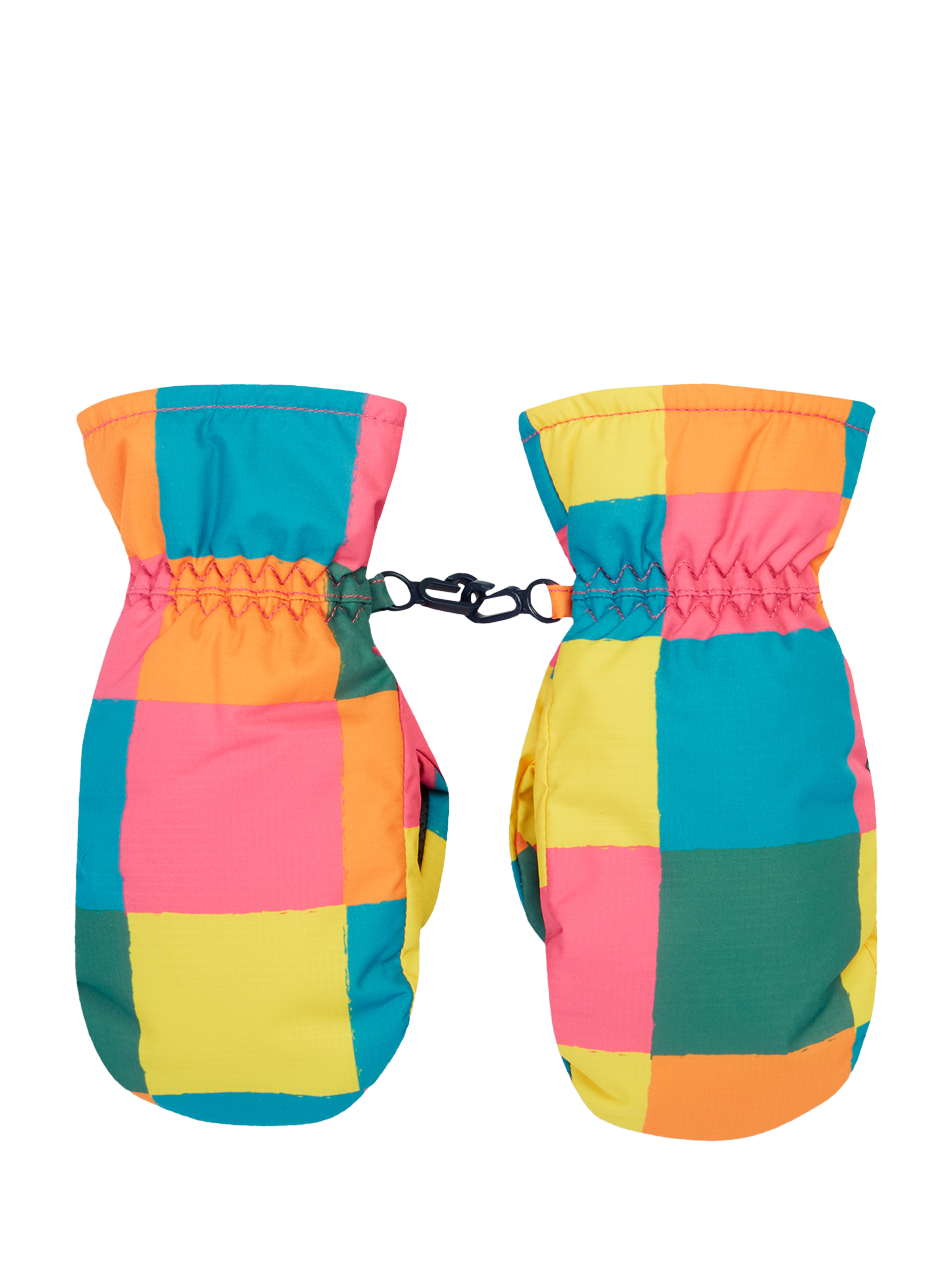 Product image 1 of 4, which shows Frugi Kids' Snow and Ski Mittens, Rainbow Check, 2-4 years