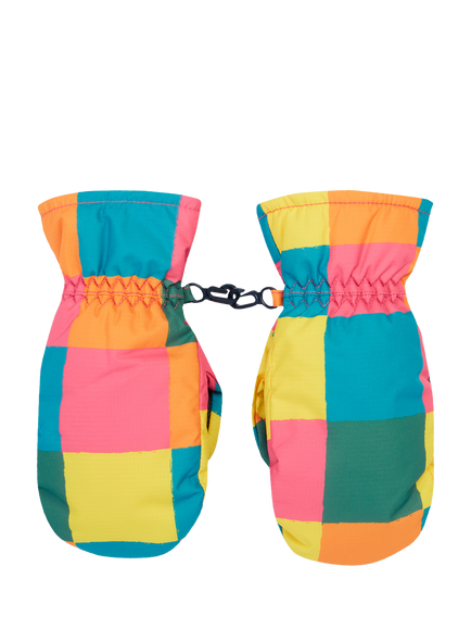 Frugi Kids' Snow and Ski Mittens, Rainbow Check, Blue