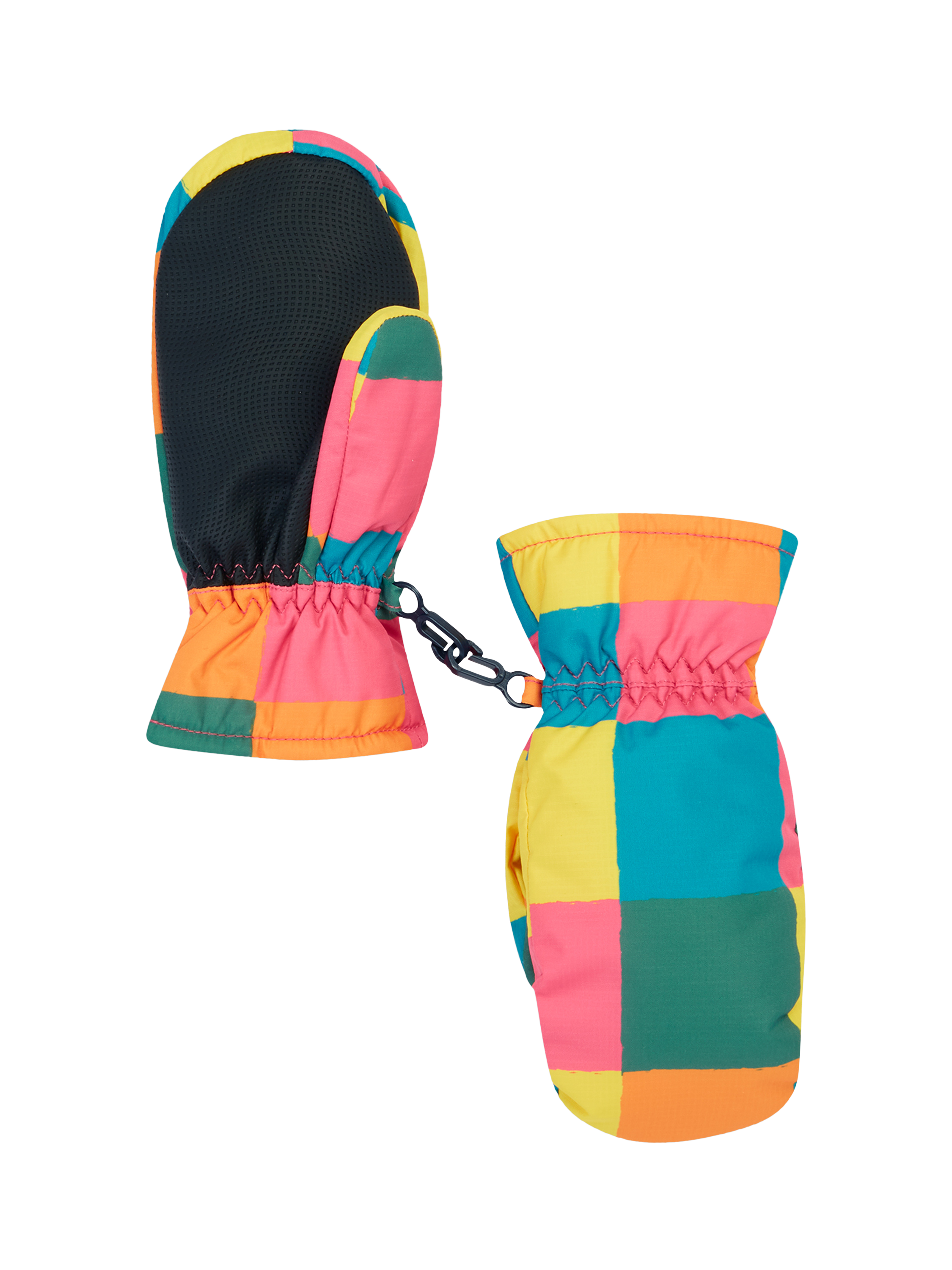 Product image 2 of 4, which shows Frugi Kids' Snow and Ski Mittens, Rainbow Check, 2-4 years