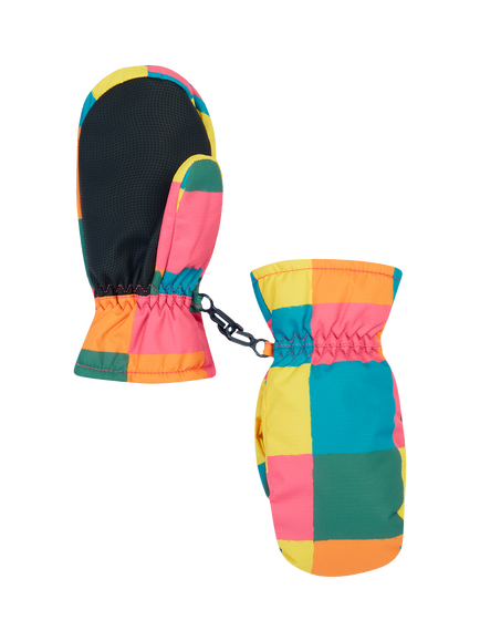 Frugi Kids' Snow and Ski Mittens, Rainbow Check - view 2, Rainbow Check
