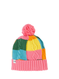 Frugi Kids' Cotton Cable Knit Bobble Hat, Rainbow Check