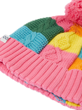 Frugi Kids' Cotton Cable Knit Bobble Hat, Rainbow Check
