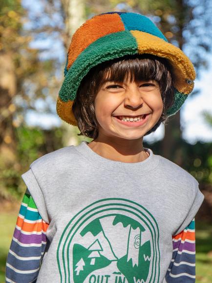 Frugi Kids' Fleece Colour Block Bucket Hat, Hotchpotch - view 2, Hotchpotch